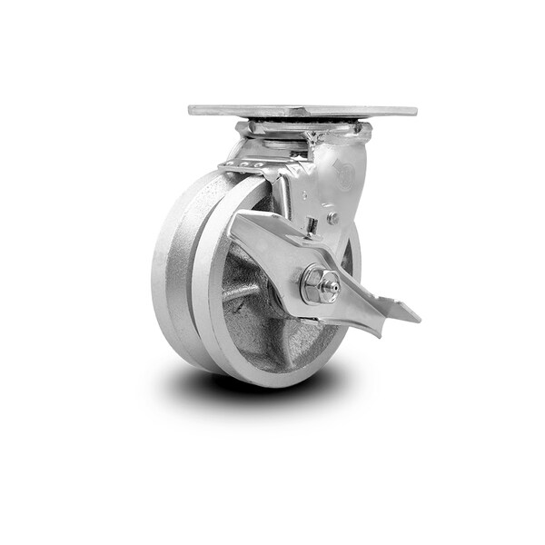 Service Caster 5 Inch V Groove Semi Steel Swivel Caster with Roller Bearing and Brake SCC SCC-30CS520-VGR-TLB - main